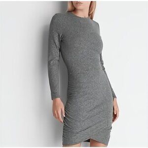Express Body Contour Crew Neck Long Sleeve Ruched Side Dress XS